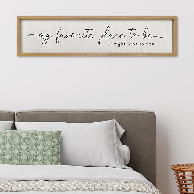 ZZJJHYWGQ Love Quotes Wall Decor My Favorite Place To Be Sign 32"×8" Couples Love Theme Plaque Modren Farmhouse Master Bedroom Above Over Bed Wood Framed Wall Art (Wood)