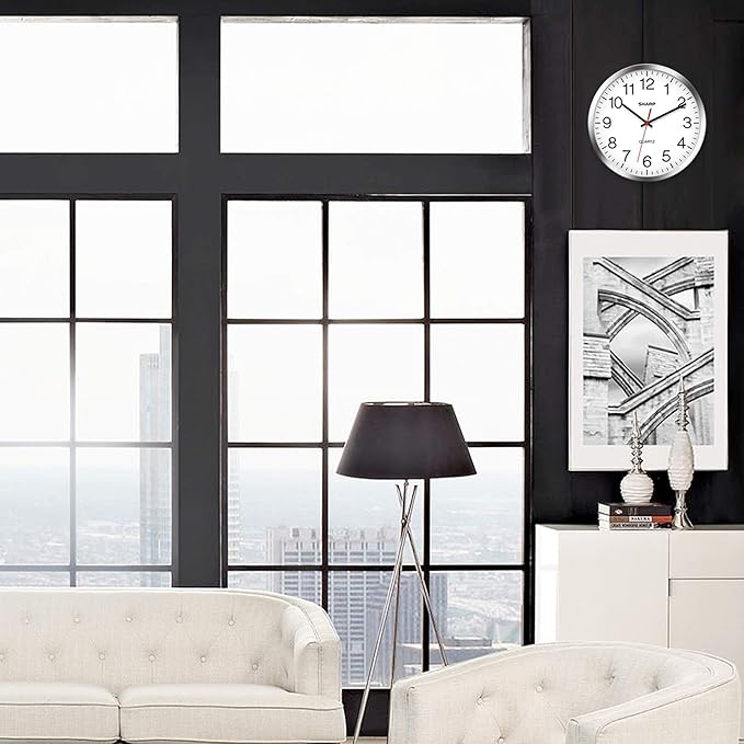 Sharp Wall Clock – Silver/Chrome, Silent Non Ticking 10 Inch Quality Quartz Battery Operated Round Easy to Read Home/Kitchen/Office/Classroom/School Clocks, Sweep Movement