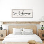 comurdyo Sweet Dreams Wall Decor Above Bed Sign 40" x 15" Master Bedroom Wooden Antique Framed Large Rustic Farmhouse Guest Room Beautiful Simple Hanging Plaque Over Bed Wall Art (White)