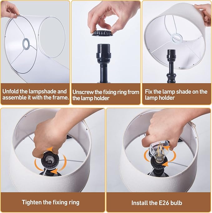 Lamps for Bedroom Set of 2,Touch Bedside Table Lamp with USB C+A Ports,3 Way Dimmable Nightstand Lamps with Round Fabric Linen Lampshade for Living Room Reading Bed Side End Table,Bulbs Included