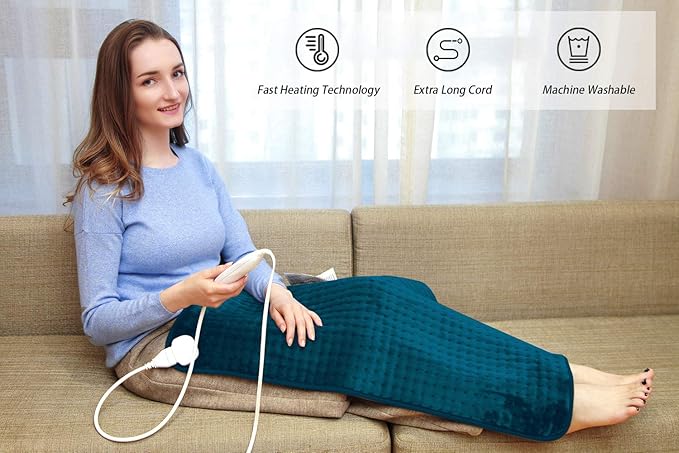 Ruqiji 17''x33'' XXXL King Size Heating Pad with 10 Temperature Settings, Pain Relief for Back/Neck/Shoulders/Menstrual Pain/Leg Cramp Christmas Gifts for Women Men Mom Dad(Dark Teal)