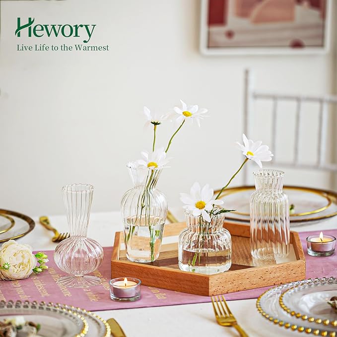 Mini Glass Vases for Centerpieces - Hewory Small Clear Bud Vase in Bulk, Cute Flower Vases Set for Wedding, Home Decoration, Table Decor (Clear, 16)