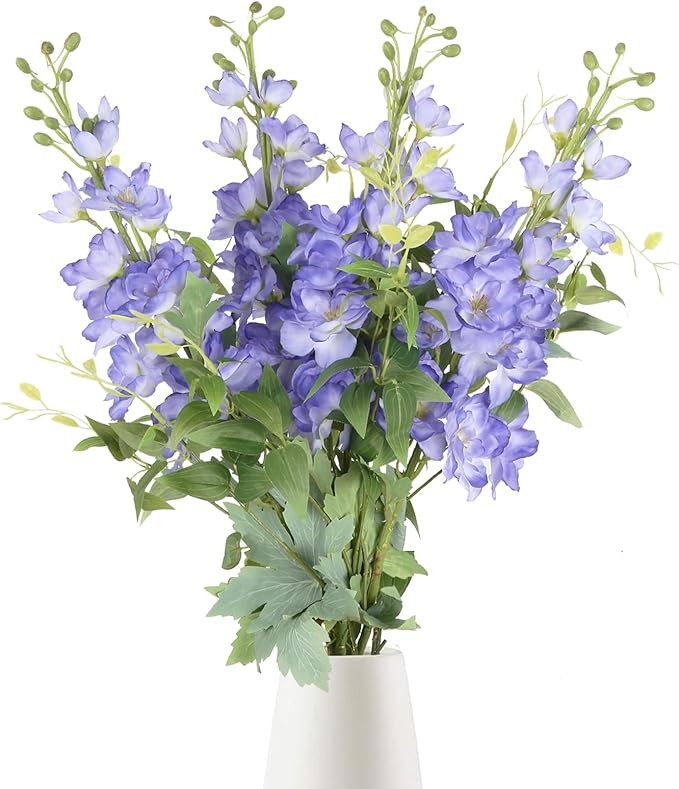 8PCS Voilet Artificial Delphinium Flowers with Clematis Greenery Long Stem Artificial Flowers Purple for Tall Vase for Home Wedding Floral Arrangement Centerpiece Table Decor (Voilet)