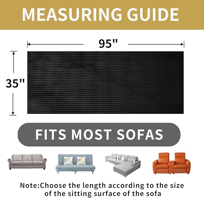 HAOMAIJIA Waterproof Couch Cover for Dogs Washable,Faux Fur Pet Couch Covers for Sofa,Soft Dog Bed Cover Non-Slip Couch Covers for 3 Cushion Couch Sofa Pet Friendly (Black, 35" x 95" 1 Pack)