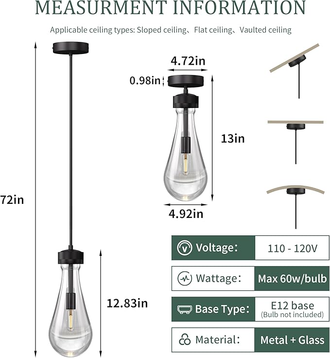 Espird Raindrop Pendant Lights - Matte Black Pendant Lights Kitchen Island, Teardrop Island Lights for Kitchen Set of 3 Modern Chandelier Pendant Light for Bedroom Bathroom Living Room