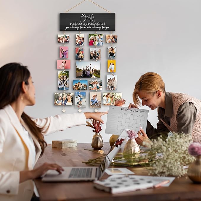 Orchroma Friends Picture Frames Collage Wall Decor,Long Distance Friendship Gifts,Friends Photo Picture Board,Hanging Photo Display with Clips,Home Liveing Room Dorm Bedroom Wall Decor(Black)