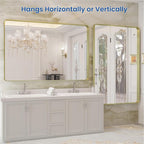 WEER Gold Bathroom Mirror, 40X30 Inch Brushed Gold Metal Frame Mirror, Rounded Rectangle Gold Bathroom Vanity Mirror for Wall, Tempered Glass, Anti-Rust, Hangs Horizontally or Vertically