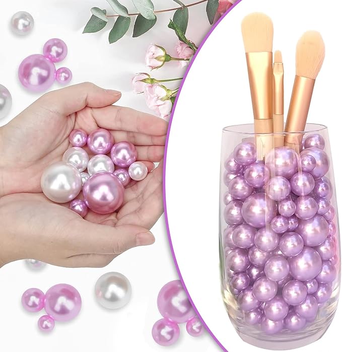Light Purple Vase Filler | 150PCS Pearls Bead for Centerpieces Vases | 8/14/20 mm No Hole Beads, Fake Pearls for Wedding Birthday Easter Theme Party Table Centerpieces Decor