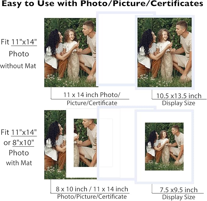 12 Packs 11x14 Picture Frames, Display 8x10 with Mat or 11x14 Without Mat, Gallery Wall Frame Set, 11 by 14 Frames Bulk Set of 12 Collage Wall Decor Photo Frames Set for Wall, White