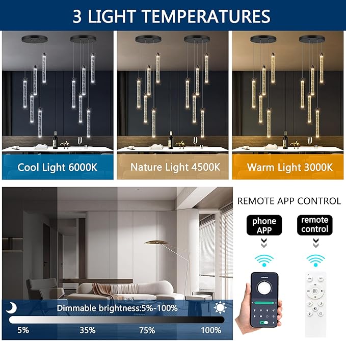 Crystal Pendant Light Mini Chandelier Bubble Pendant Lighting for Kitchen Island Black LED Ceiling Hanging Light Bathroom Dining Room Corridor Dimmable Flush Mount Ceiling Light Dimmable 2700K 6000K