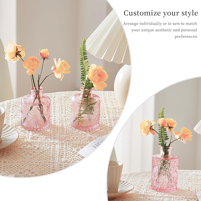 Glass Bud Vases Set of 32 - Pink Assorted Small Mini Glass Vases for Flowers, Crystal Vintage Vase Set, Bulk Centerpieces for Table Décor, Wedding, Home and Events (Pink, 32 Pcs)