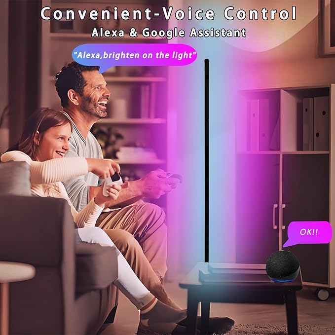 RGBICW Led Corner Floor Lamp,1800lm Corner Light Work with Alexa & Google Assistants,16 Million Colors & 68+ Scene,Music Sync,Color Changing Standing Lamps for Living Room, Bedroom Ambient Lighting