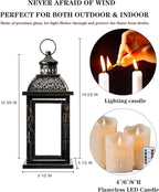 DECORKEY Lanterns Decorative Indoor&Outdoor, 14.4'' Large Black Square Hanging Lanterns, Vintage Metal Candle Holder for Outdoor Patio Front Door Porch Wedding Party Decor