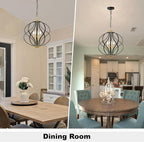 Modern Black and Gold Chandelier for Dining Room, 4 Lights Geometric Chandeliers, Sphere Chandelier Industrial Large Pendant Light Fixtures Hanging for Kitchen, Entryway, Foyer, Stairs