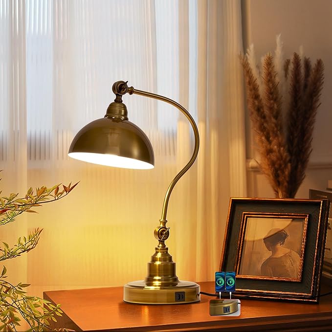 Vintage Gold Desk Lamp Decorative Table Lamp for Home Office Living Room Bedroom Desk Light, Rustic Industrial Farmhouse Antique Library Study Desk Lamp E26 LED Bulb Included