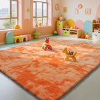 Mottling Orange Fluffy Rug Shaggy Area Rug, 9x12 Area Rugs for Girls Bedroom, Big Soft Shaggy Bedside Non-Slip Plush Dorm Nursery Kids Carpet Home Decor Aesthetic
