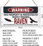 Warning Sign, Raven Warning Wood Plaque Sign, Funny Door Signs, Decorative Wood Hanging Suspension Plaque, Farmhouse Wooden Wall Decor, Outdoor Hanging Wooden Signs