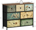 Tohomeor Dresser with Drawers for Bedroom Chest of Drawers Fabric Dresser for Closet,Nursery Entryway Hall Tree TV Stand for Living Room Retro Floral Pattern Drawers Wooden Top (7 Drawers)