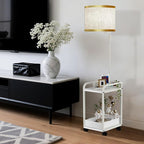 Lightdot 63IN Floor Lamps with Storage Table&Basket, Modern Standing Tall Lamps with Adjustable Fabric Lampshade and Movable&Fixed Casters, Coner End Table Lamp for Living Room/Bedroom/Office-White