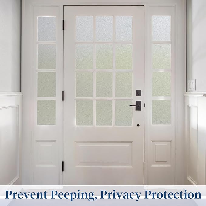 Haton Window Privacy Film Frosted Glass for Bathroom, Static Cling UV Sun Blocking Window Clings, Opaque Decorative Coverings Removable Sticker Heat Control Tint for Home Door, Pure 35.4" x 157.4"