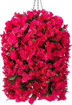 Artificial Bougainvillea Faux Flowers Plants Baskets for Outdoor Outside Summer Decoration, 3 PCS Fake Silk Long Hanging Vines UV Resistant Realistic for Front Door Porch Patio Balcony, Hotpink