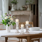 Candle Holder for Pillar Candle Set of 3, Farmhouse Wood Candle Holder, Rustic Wooden Candle Stand, Decorative Wood Candlestick Holders for Living Room, Table Centerpiece (Antique White)