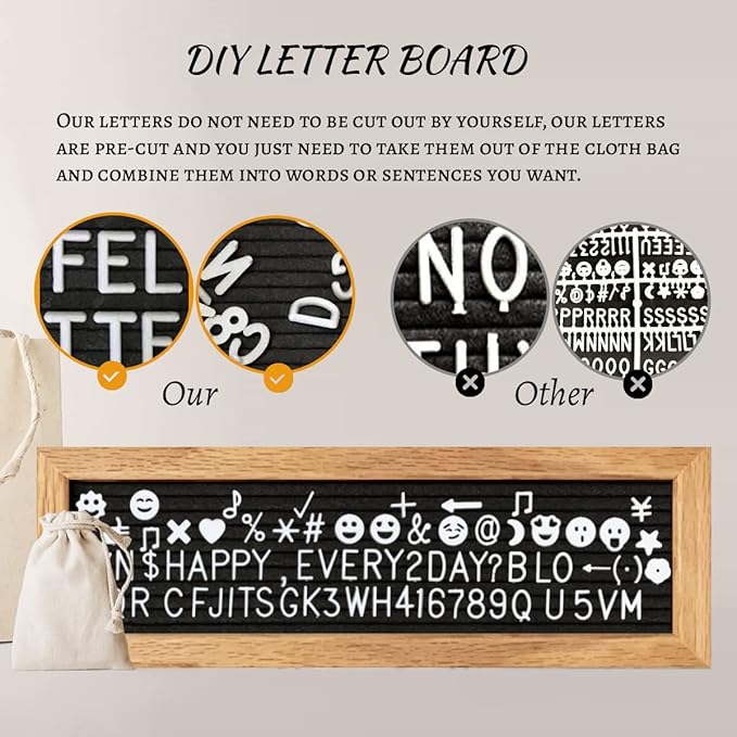 Family Picture Frames Collage Photo Hanging Display, Unique DIY Felt Letter Board with 340 Letters and 30 Clips for Wall Hanging Boho Office Room Bedroom Decor, Birthday Party Teenage Teen