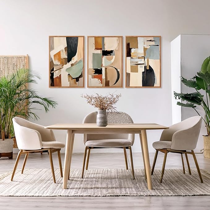 Aurlan Neutral Japandi Wabi Sabi Hand Painted Wall Art(16"x24"), 3PCS Abstract Modern Minimalist 3D Textured Canvas Artwork, Large Contemporary Terracotta Brush Strokes Decor Prints for Office Bedroom