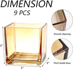 Square Flower Vases Set of 9, 3"x 3"x 3" Glass Vases for Centerpieces, Amber Vase for Flowers, Small Vase for Wedding, Party, Home Office Decoration