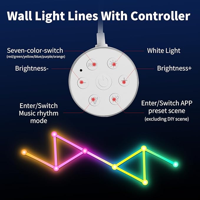 Smart WiFi RGB LED Wall Light Lines, Music Sync DIY Geometry Splicing Gaming Lights, 16M+ Color Changing Home Decor Lights Work with Alexa and Google Assistant for Game Room, Bedroom - 9 Bars