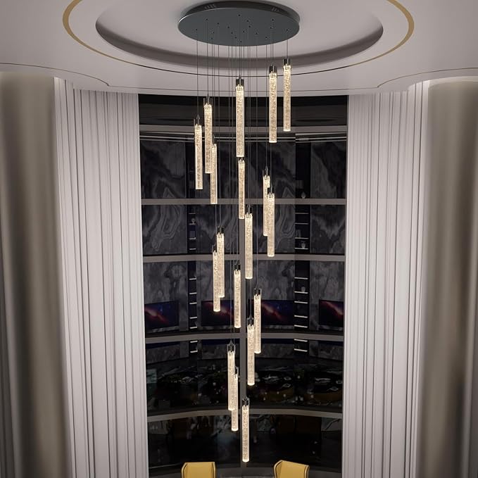 H125'' Modern Crystal Chandeliers for Entryway 18-Lights LED Dimmable Chandeliers Lighting Fixture Large Pendant Light for Staircaes Living Room Villa