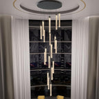 H138'' Crystal Bubble Column Chandelier Black 12-Lights Ceiling Light for Foyer Entrance Pitched Ceiling Loft Lighting Fixture LED Dimmable 2700K-6000K