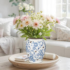 Hollyone Blue and White Porcelain Vase Large Chinoiserie Floral Vintage Tall Blue Ceramic Vases for Home Mantle Shelf Living Room Table Centerpieces Decor, 7 Inch