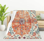 HGOD DESIGNS Carpet Pattern Throw Blanket Boho Style Ethnic Design Orange Blue Soft Blankets and Throws 40x50 Inch Caring for Women Men (100x130cm)