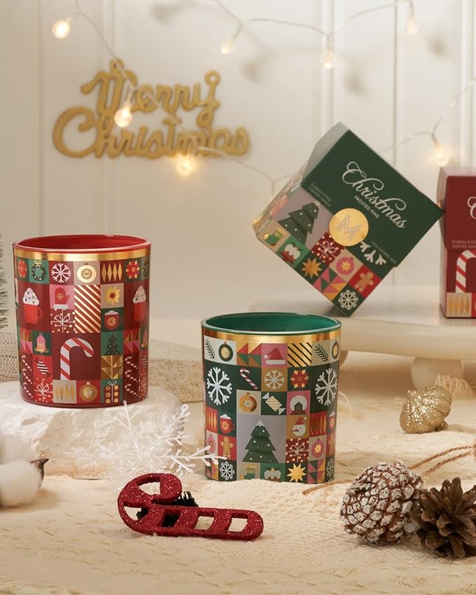 M&SENSE Christmas Candy Cane Scented Holiday Candle for Home, 9.9oz 55Hours Burn Time Clean Non Toxic Natural Soy Wax Fruit Scent Cotton Wick Housewarming Candle Gifts for Family Friends