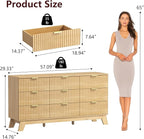 Fluted Dresser for Bedroom,9 Drawer Dresser for Closet,57" Wide Storage Cabinet and Chest of Drawers with Gold Handle,TV Stand,Storage Organizer for Living Room,Hallway,Entryway,Natural Oak