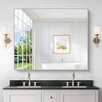 40x48inch Silver Bathroom Mirror, Silver Rectangle Mirror with Frame, Large Rectangular Wall Mirrors for Bathroom, Living Room, Hair Salon, Big Farmhouse Mirror Hang Horizontal/Vertical