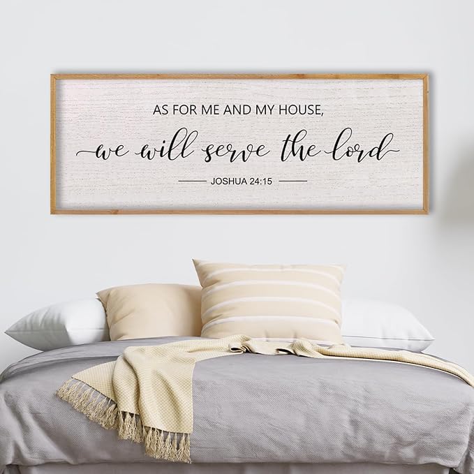 LuZhiQiang As For Me And My House We Will Serve The Lord Wall Decor Sign 40"X15" Bible Verse Religious Scripture Wall Art (Wood)