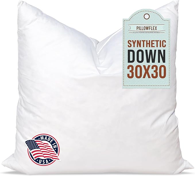 Pillowflex Synthetic Down Pillow Insert -30x30 Down Alternative, Ultra Soft Oversized Square European Throw Pillow, Couch Euro Sham, Bed - 1 Decorative Form