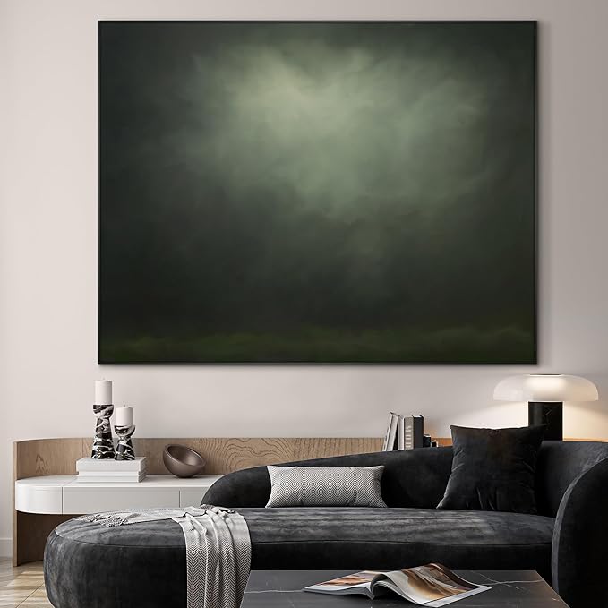 SIGNWIN 36"x46" Extra Large Framed Wall Art Moody Green Abstract Cloudscape, Minimalist Atmospheric Print for Home Living Room Bedroom Decor (Frame Assembly Required)