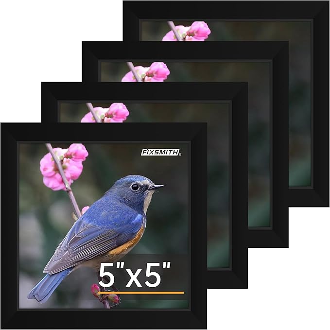 FIXSMITH 5x5 Picture Frame Set of 4, 5x5 Photo Frames with HD Plexiglass for Wall Hanging or Tabletop Display, Black