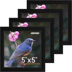 FIXSMITH 5x5 Picture Frame Set of 4, 5x5 Photo Frames with HD Plexiglass for Wall Hanging or Tabletop Display, Black