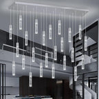 24-Lights Modern Crystal Chandeliers LED Pendant Light for Kitchen Island Dining Room Entrance Foyer Living Room Silver