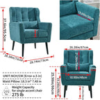 Accent Chair, Comfy Upholstered Living Room Chairs with High Tufted Backrest and Pillow, Wingback Reading Chair with Solid Wood Legs for Bedroom/Office, Chenille Fabric, Teal