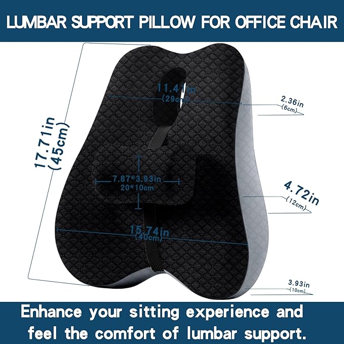 Lumbar Support Pillow for Office Chair Back Support Pillow for Car, Computer, Gaming Chair, Recliner Memory Foam Back Cushion for Improve Posture (Black)