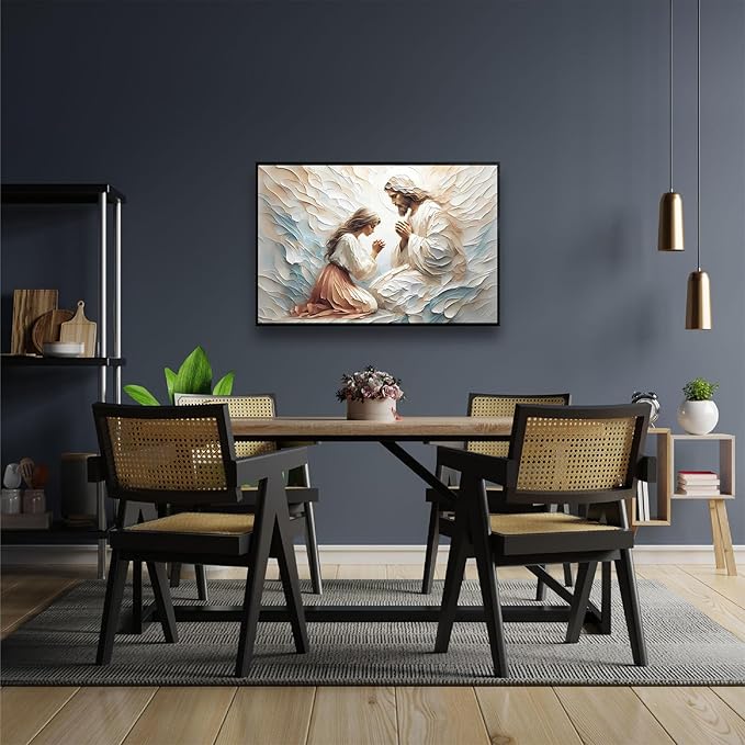 XWNLTEPK Praying to Heaven Christian Art Jesus and Woman Praying Bible Canvas Wall Decor Jesus Portrait Mormon Wall Print