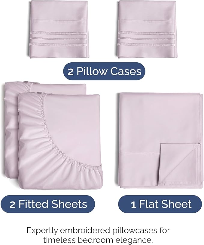 Split King Size 5 Piece Sheet Set - Comfy Breathable & Cooling Bed Sheets Set - Hotel Luxury Bedding for Women, Men, Kids, Teens, Boys & Girls - Deep Pockets, Soft, Wrinkle Free - Oeko-Tex - Light Lav