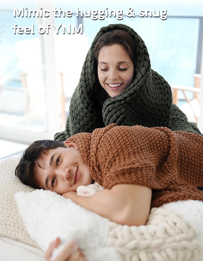 YnM Chunky Throw Blanket, Medium-Weight, Hand Knitted, Skin Friendly, Ventilated and Breathable, Machine Washable, Home Décor Piece for Couch, Sofa and Bed (Olive, 60x80 Inch)