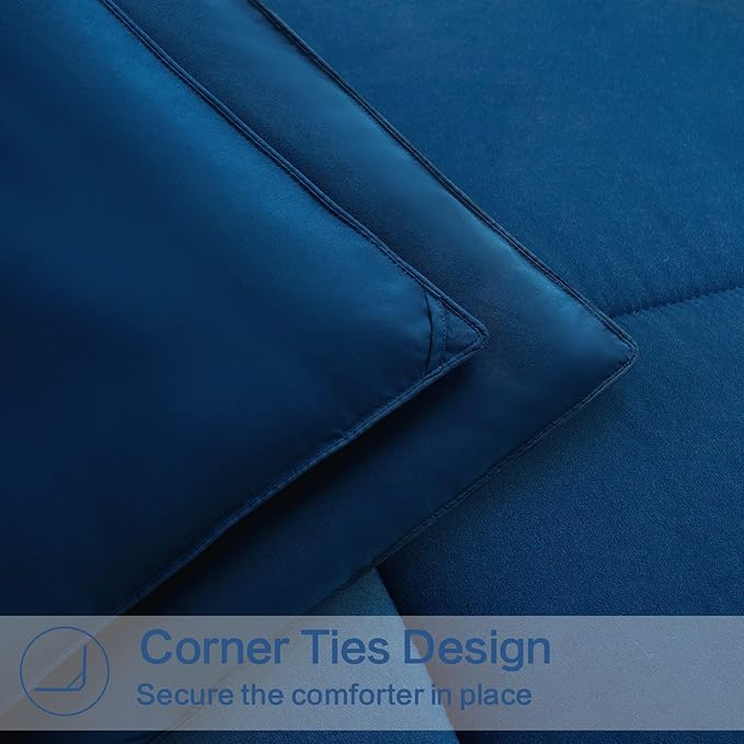 EASELAND Oversized King Down Alternative Comforter - Quilted Duvet Insert for All Seasons, Soft Lightweight with Corner Tabs, Summer Winter Warm Bedding, Navy 98x116 Inches