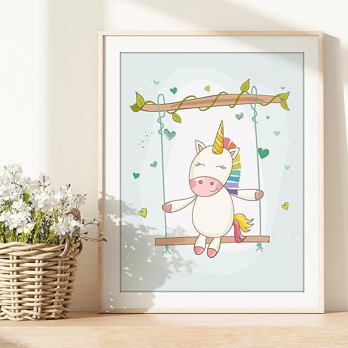 Unicorn Wall Decor Art Prints (Set of 4) - Unframed - 8x10s | Girls Room Decor | Enchanting and Whimsical Design | Adding Fantasy and Charm to Kids' Rooms or Nurseries | Wall Art for Unicorn Lovers